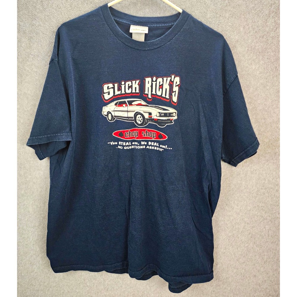 Urban Pipeline Men's XL Navy Slick Rick's Chop Shop Graphic Cotton Crew T-Shirt